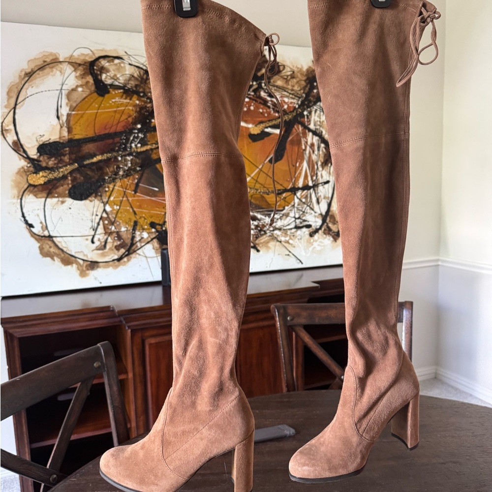 Stuart Weitzman Highland Suede Thigh-High Boots in Tan